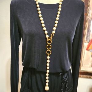 Vintage 24" faux pearls with gold tone